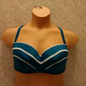 Shade & Shore Teal and White Embroidered Bikini Top